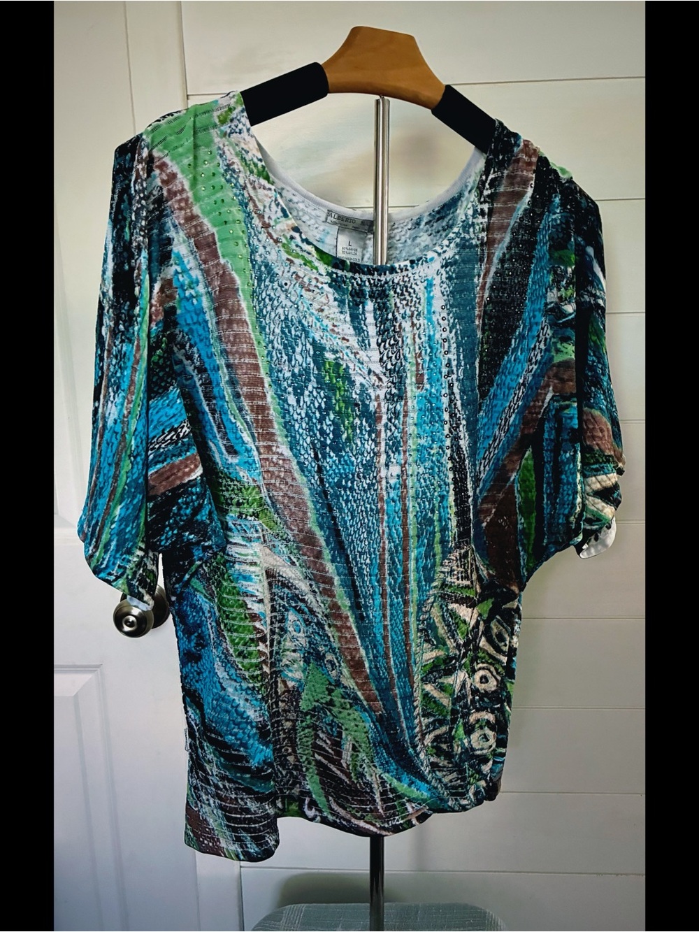Alberto Makali Blue, Green & Brown Abstract Short Sleeve Top - Picture 4 of 8